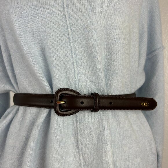 Vtg Ralph Lauren Belt Womens M Brown Leather Made In Argentina Skinny - Picture 1 of 11